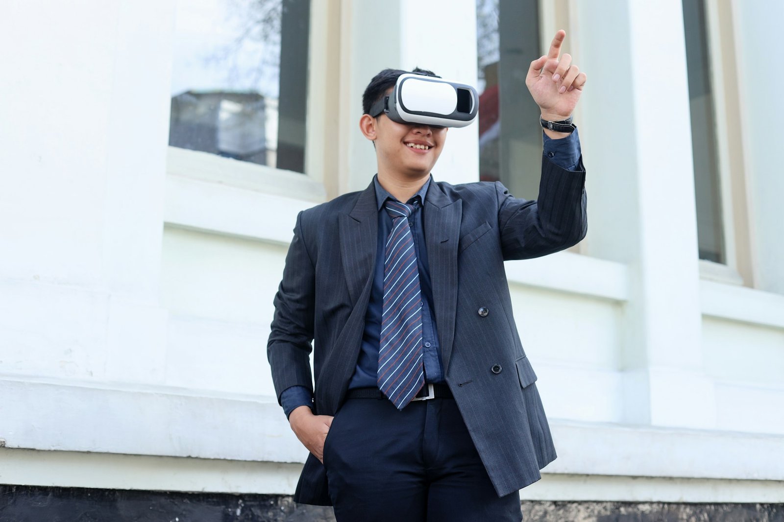 Businessman using VR glasses